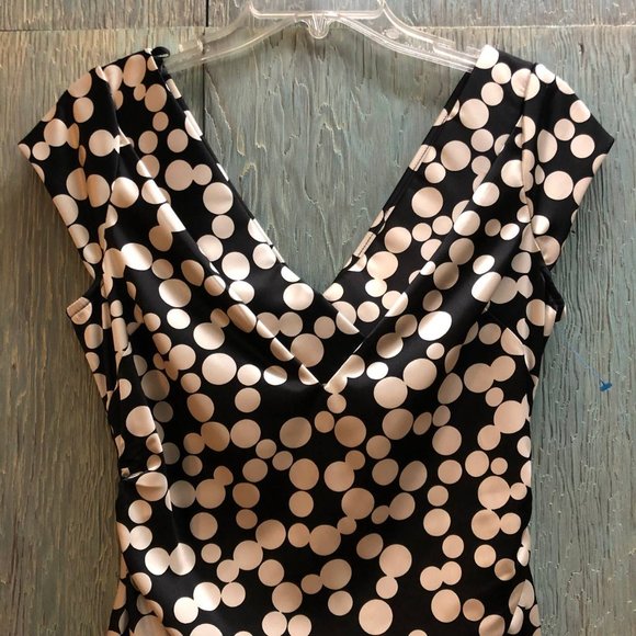 Maggy London Satin Polka Dot MIDI Dress Black and White Size 8 - Picture 3 of 16
